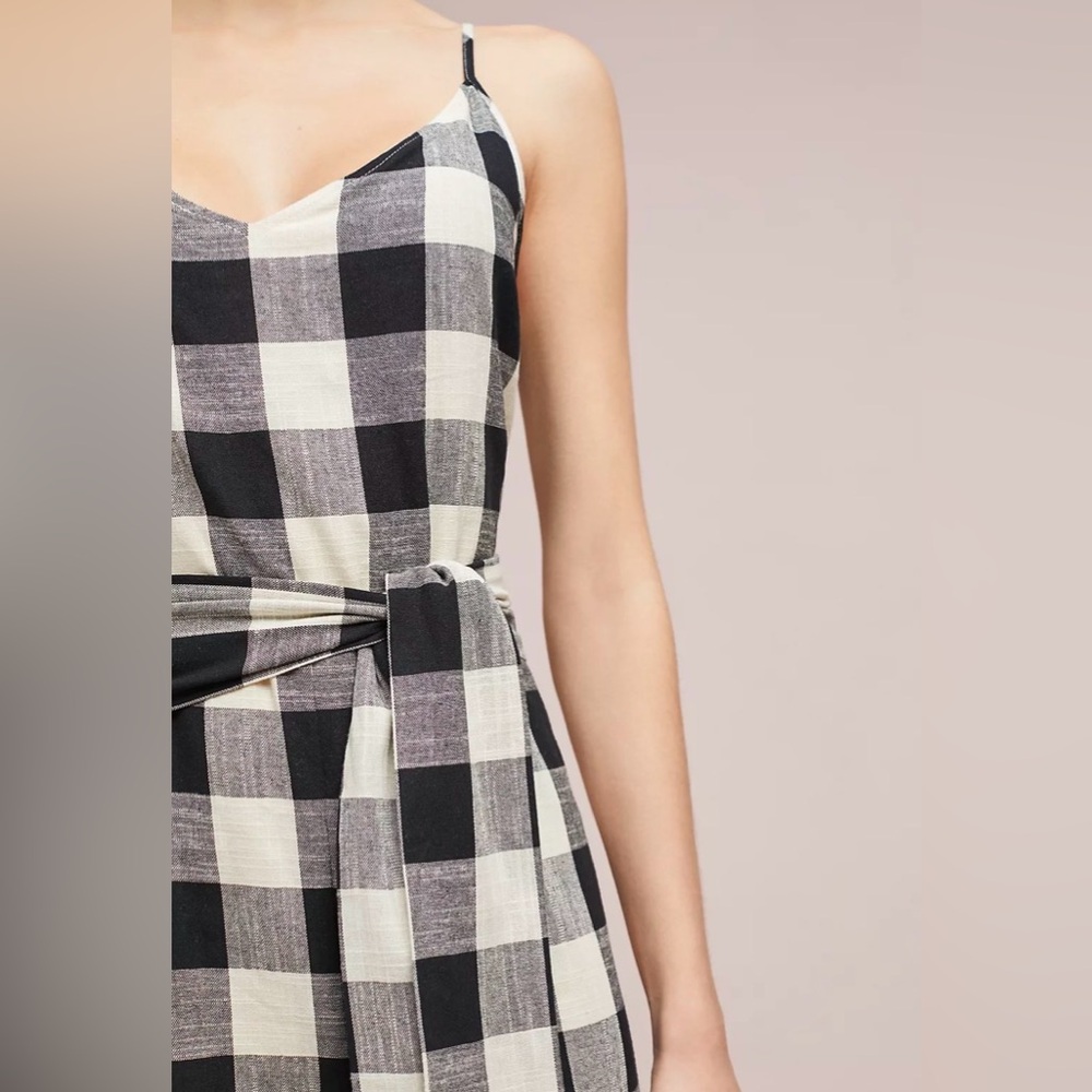 If By Sea (Anthro) Gingham Tie-Waist Jumpsuit w Wide Leg Silhouette & Sash Sz S - Picture 5 of 11